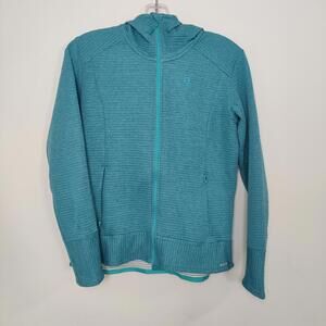 Salomon Essential Lightwarm Full Zip Hoodie Jacket Teal Womens Medium Athletic